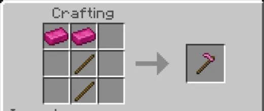 Crafting pink pickaxe with sticks.