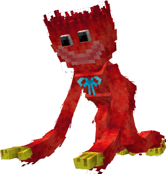 Red blocky character with blue bowtie.