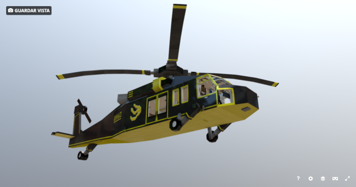 Blocky black and yellow helicopter model