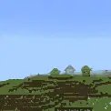 Player wields a glowing sword on grassy hills.