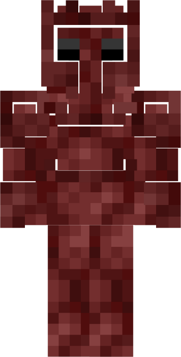 Pixelated character in dark red blocky armor