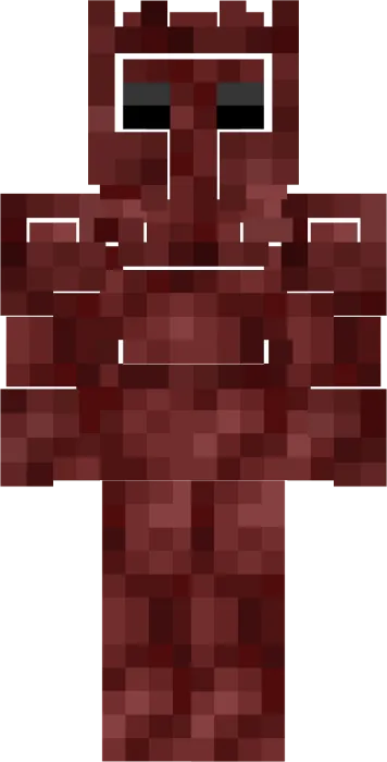 Pixelated character in dark red blocky armor