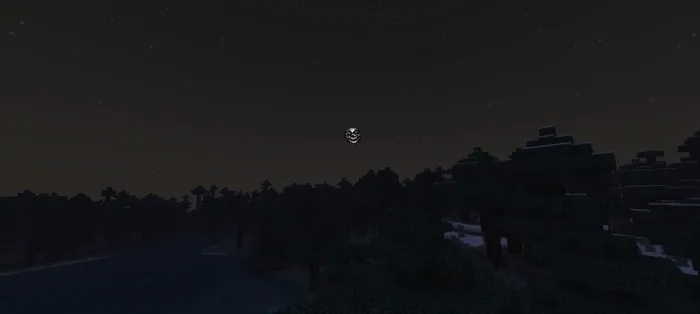 Creepy face floats above dark forest landscape.