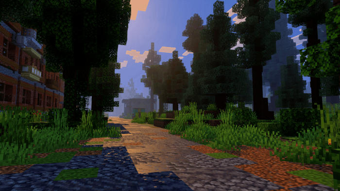 Soft atmospheric fog on a forest path