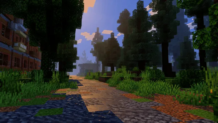 Soft atmospheric fog on a forest path