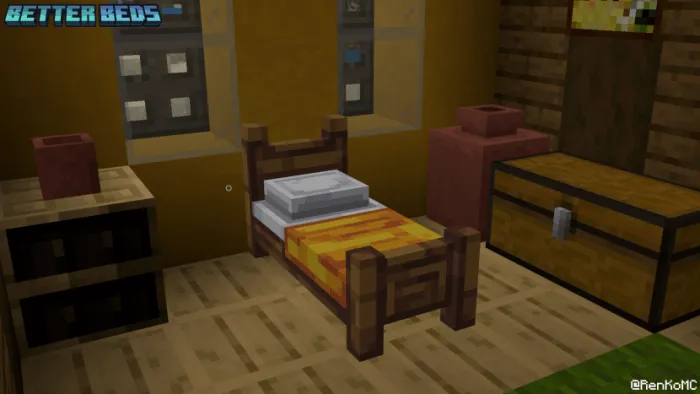 Wooden bed with colorful bedding.