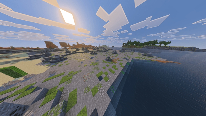 Blocky landscape with diverse biomes.