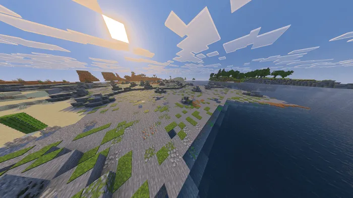 Blocky landscape with diverse biomes.