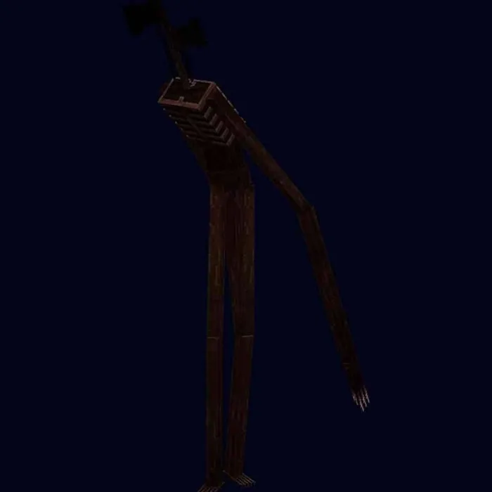 Tall, siren-headed boss mob in darkness.