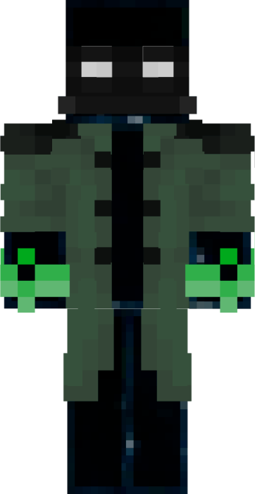 Pixelated character in a dark coat.