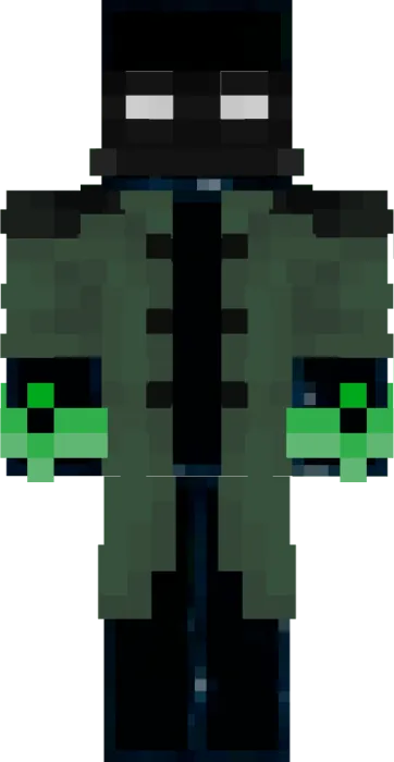 Pixelated character in a dark coat.