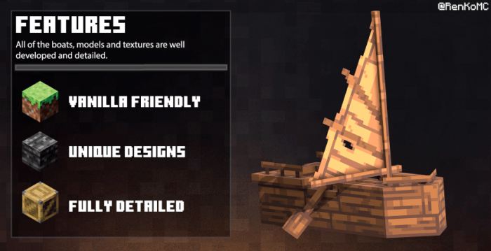 Enhanced boat model with feature list.