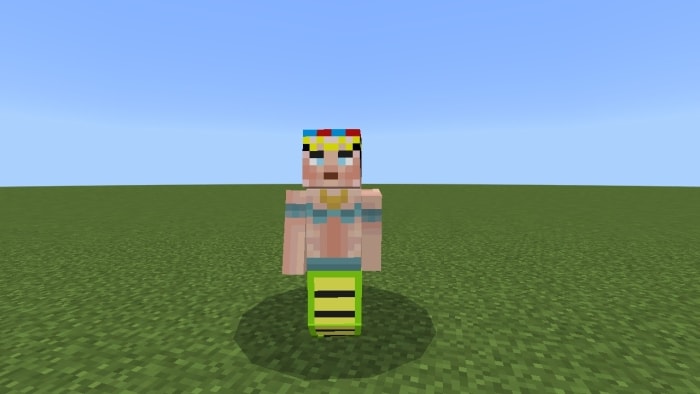 Blocky snake goddess character on grass