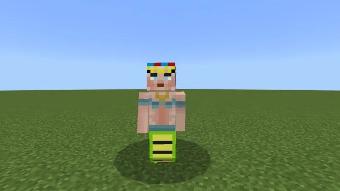 Blocky snake goddess character on grass