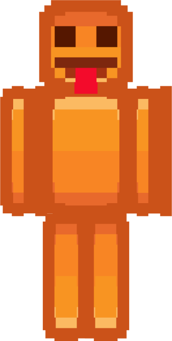 Orange pixel character with a playful face