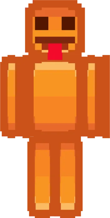 Orange pixel character with a playful face