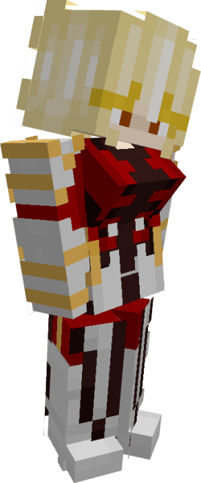 Blocky character in red and gold armor
