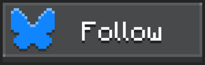 Blue pixel butterfly and Follow button