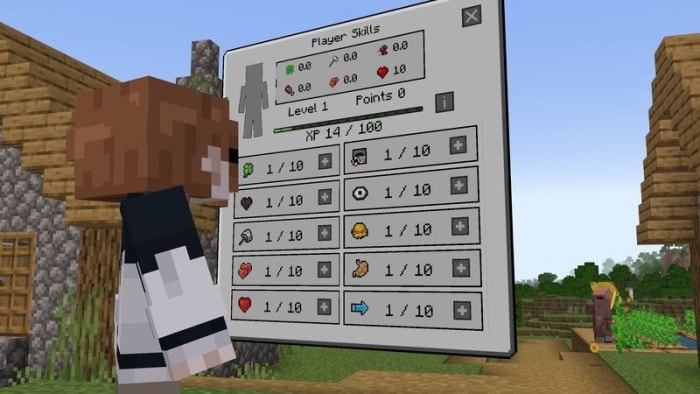 Player skills menu on screen.
