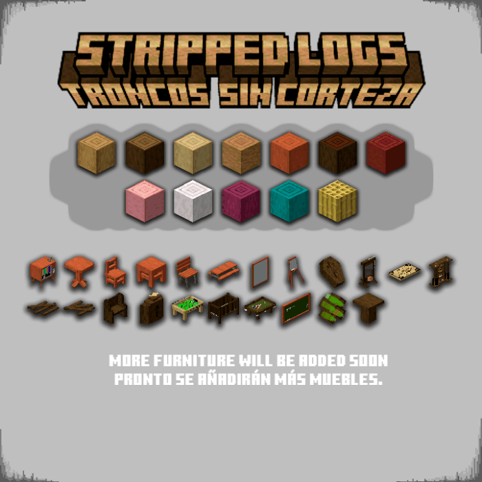 Colorful logs and furniture preview.