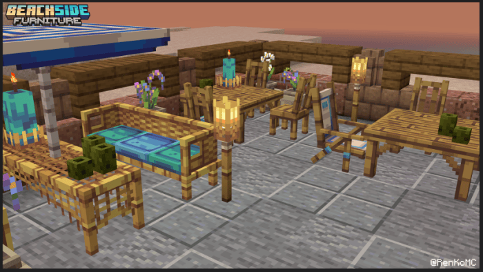 Beach-themed furniture on a patio.