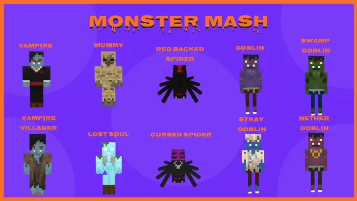Monster-themed texture pack display.