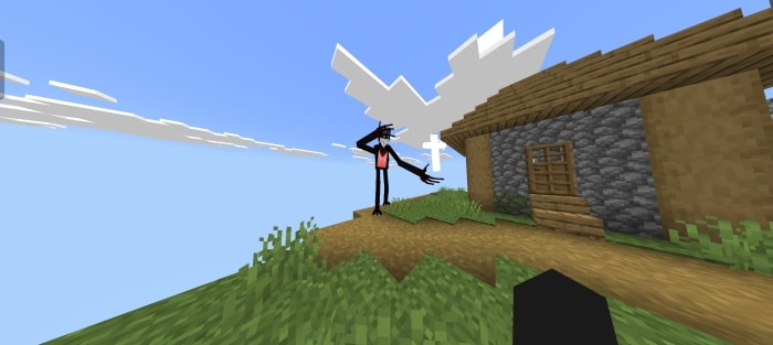 Tall shadowy creature near a village house