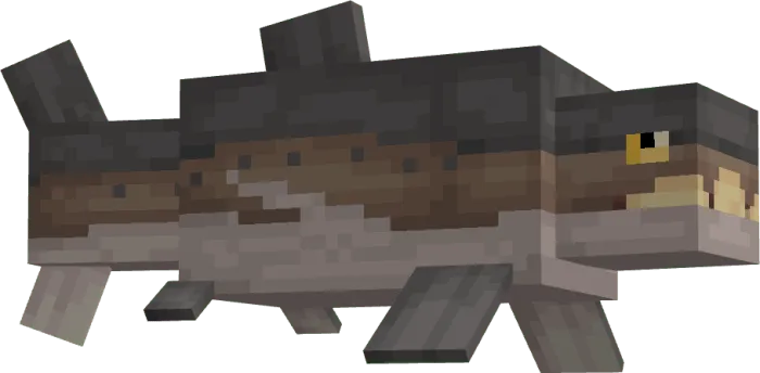 Blocky prehistoric fish swimming in-game