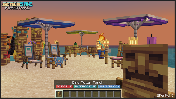 Beach-themed furniture and decor setup.