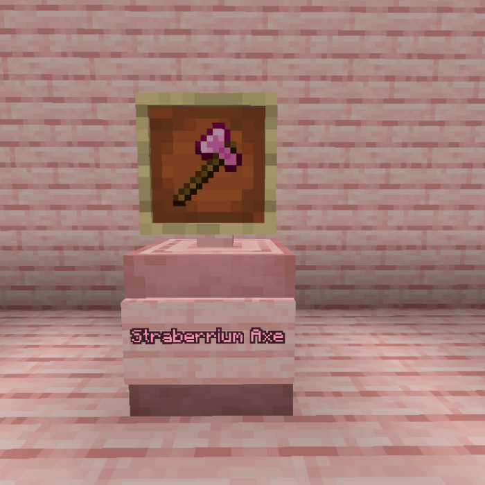 Straberrium axe displayed in-game frame.