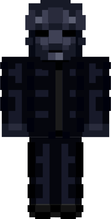 ALT Pixelated masked character in dark suit