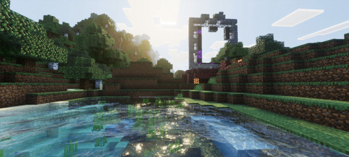 Vibrant landscape with reflective water.