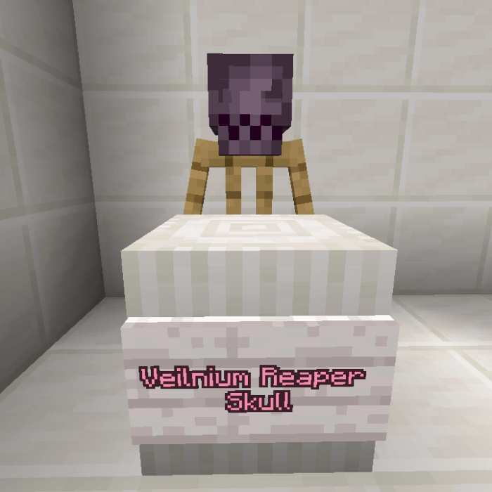Purple skull displayed on a pedestal.
