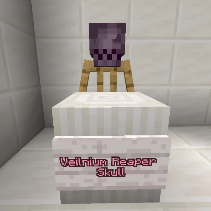 Purple skull displayed on a pedestal.