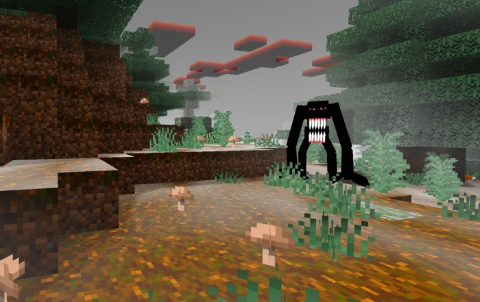 Creepy entity in a pixelated forest.
