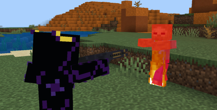 Player aiming gun at red mob.