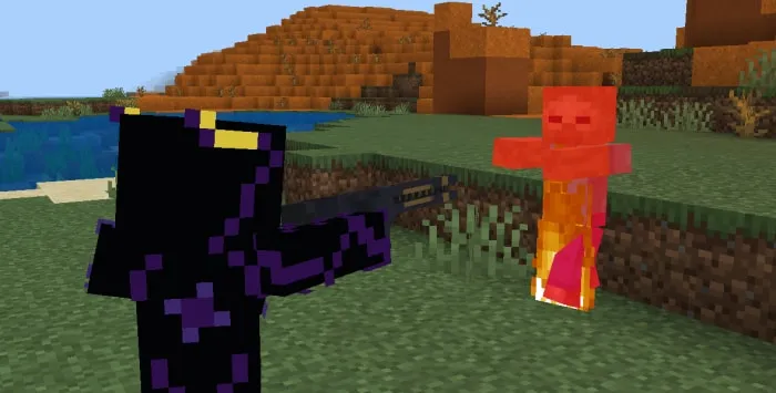 Player aiming gun at red mob.
