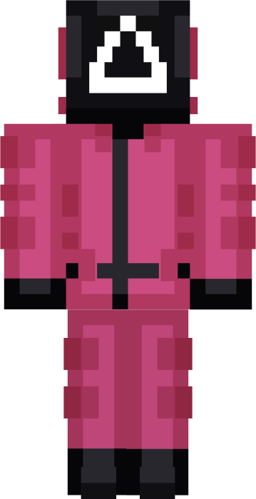 Pixelated guard in pink jumpsuit and mask