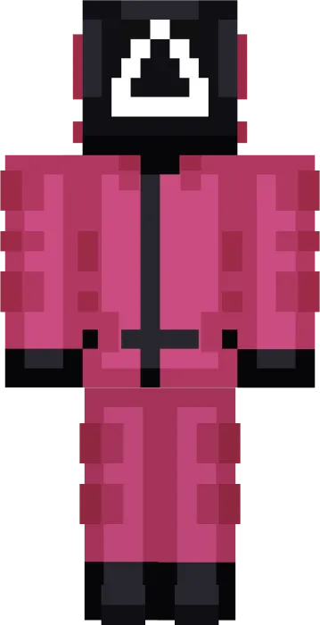 Pixelated guard in pink jumpsuit and mask