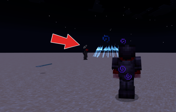 Player faces boss with magic effects at night