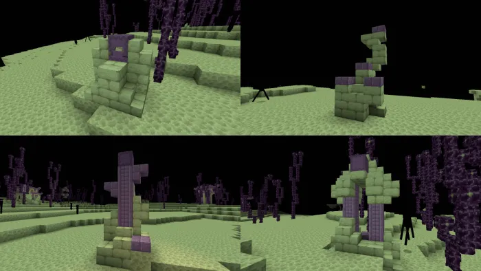 End structures with purple blocks.