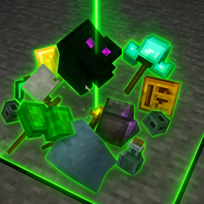 Glowing items with green aura.