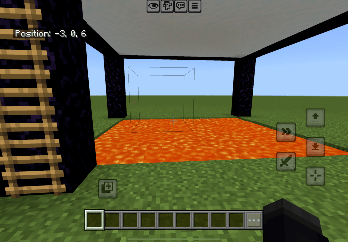 Lava pit under platform with ladder nearby