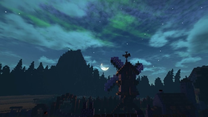 Windmill at night with vivid sky effects