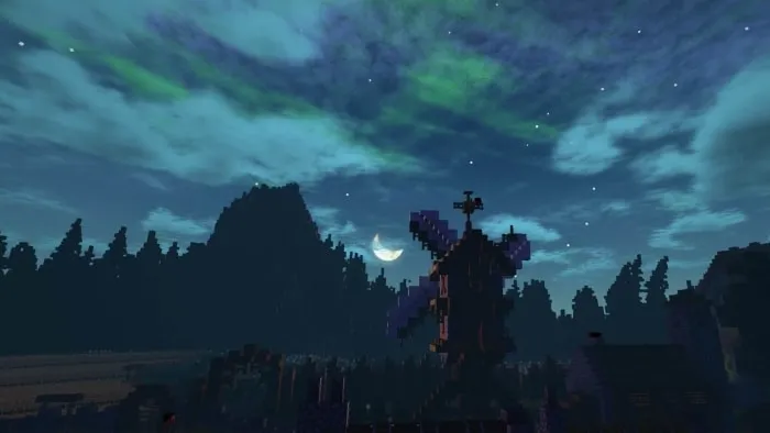 Windmill at night with vivid sky effects