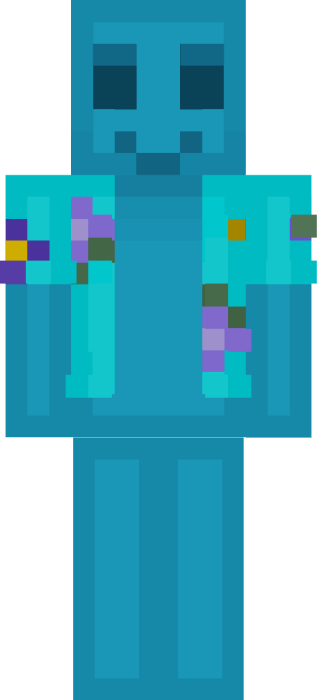 Blue gummy character with floral shirt