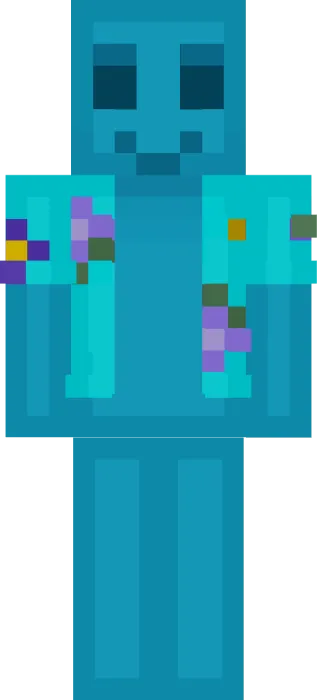 Blue gummy character with floral shirt