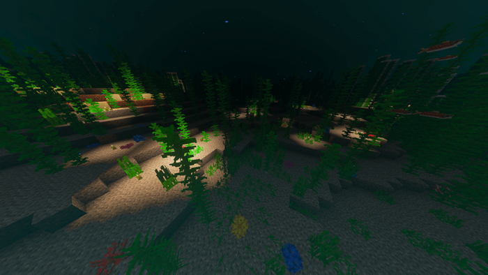 Underwater biome with vibrant vegetation.