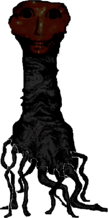 Creature with a red face and dark body.