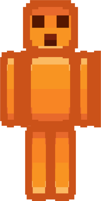 Orange pixelated character with open mouth